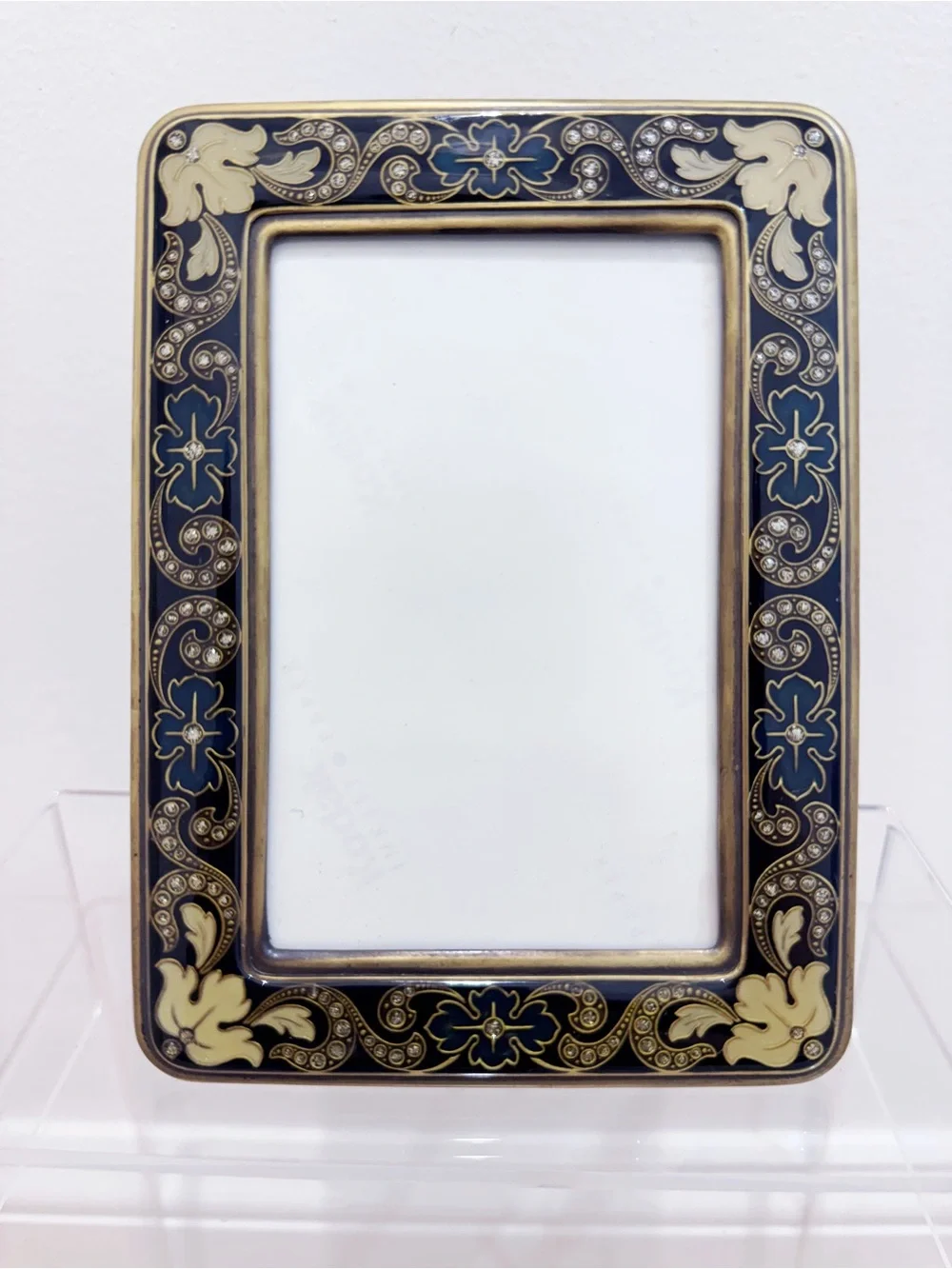 Vtg brass black white swirl enamel glitter accent frame 3 x 4.5